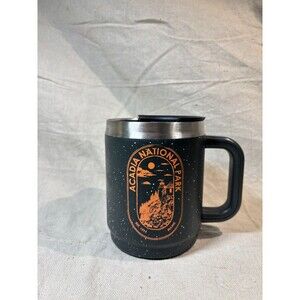 Acadia National Park Metal Mug With Lid Black With Orange Letters